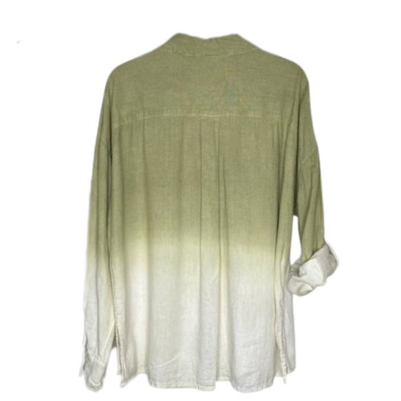 Jason Wu Dip Dye Linen Button Front Shirt - Olive - L - Picture 5 of 7